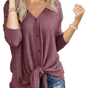 Waffle Knit Front Tie Tunic